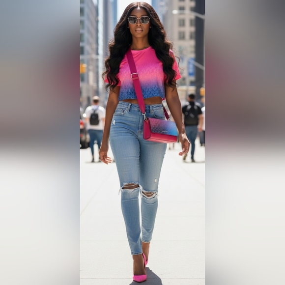 3pc Michael Kors Jet Set Large Ombré Signature Logo Crossbody & Wallet Bundle - Picture 16 of 16